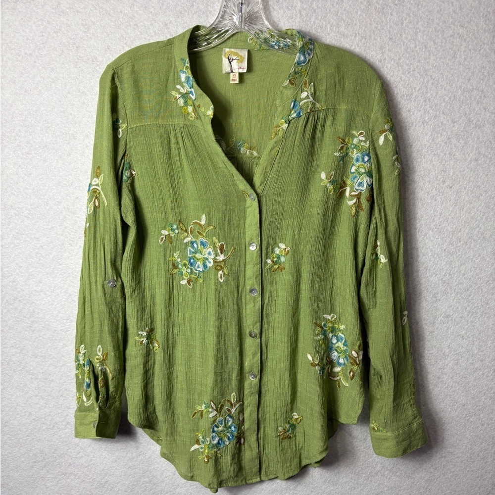 fig and flower Lime Green Embroidered Top Size S
